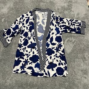 Cabi Kimono Shirt Womens XS Small Blue White Floral Botanical Tropical 5661